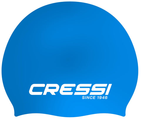 Cressi Ricky Jr Swim Cap - Junior Swimming Cap, Blue/White, One Size