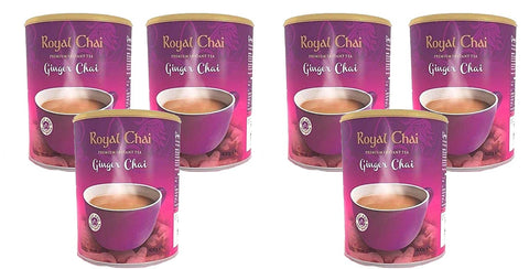 Royal Chai Ginger Sweetened Tub 400g (Pack of 6) - Premium Instant Tea - Ginger Tea - Natural - Instant Ginger Indian Tea