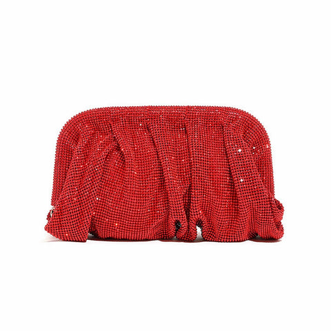 WuDiaoer Women Rhinestone Clutch Purse Diamond Evening Bag Chain Handbag Ladies Dumpling Bag Wedding Party Purse, Red