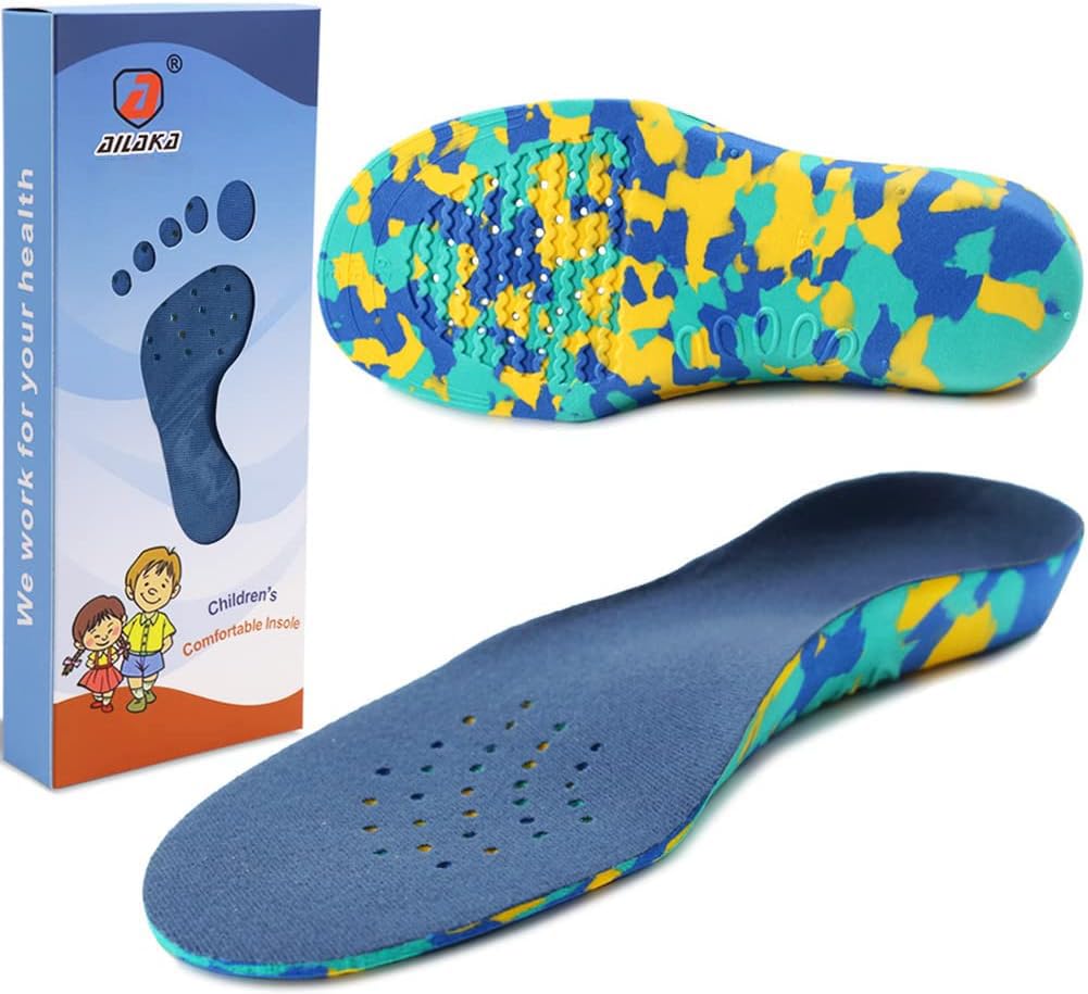 Ailaka Kids Orthotic Cushioning Arch Support Shoe Insoles, Children EVA Foam Inserts for Flat Feet, Plantar Fasciitis, Blue, 11.5/13 UK Child