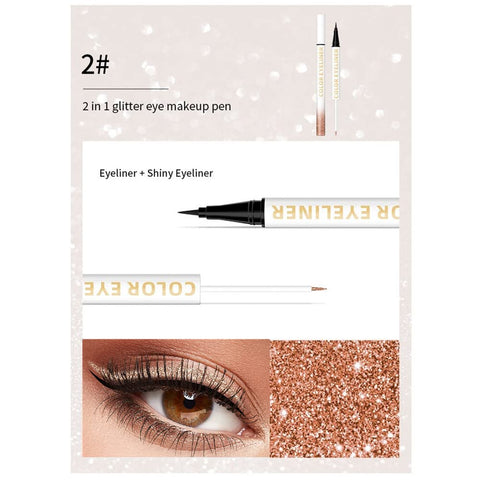 UOCK Double Ended Eyeliner Set - Black & Metallic Liquid Eyeliner Glitter Eyeliner Liquid Sparkling Eyeshadow Waterproof Glowing Eye Makeup Set (02#Champagne Gold)