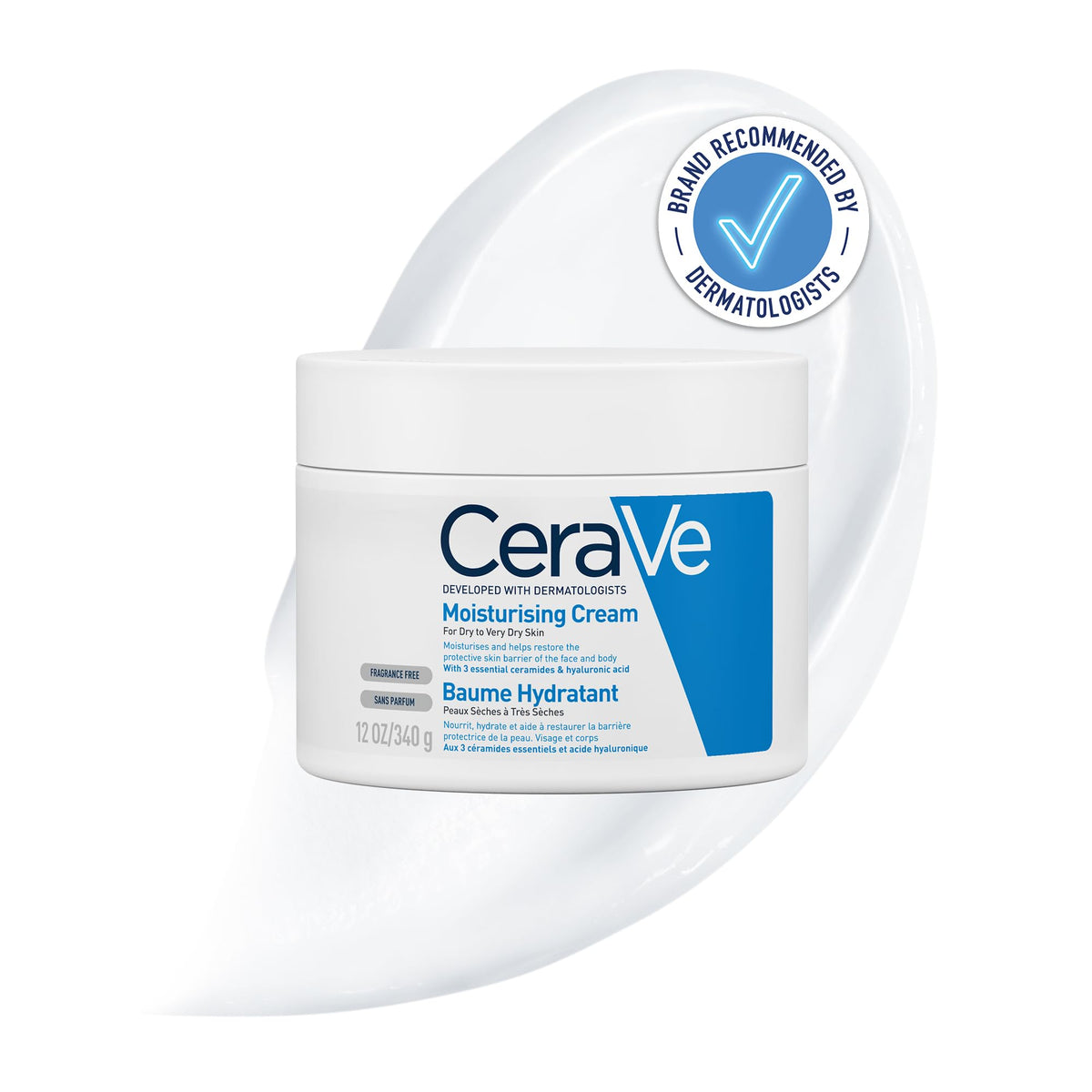 CeraVe Moisturising Cream Pot with 3 Essential Ceramides and Hyaluronic Acid for Dry to Very Dry Skin 340g