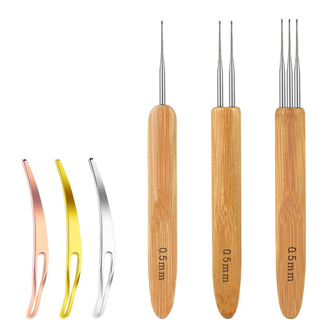 Crochet Hook Tool, Dreadlock Crochet Hook for Hair, Needle Weaving Crochet, Include 1 Pieces 1 Hook, 1 Pieces 2 Hooks, 1 Pieces 3 Hooks for Braid Craft and 3 Pieces Hair Braid Craft Locking (0.5mm)
