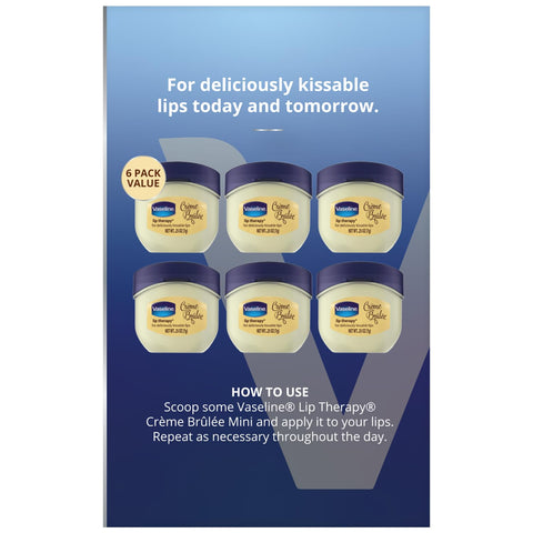 Vaseline Lip Therapy Creme Brulee Mini, White Petrolatum, Advanced Moisturizer, Relieves Dull and Dry Skin, Mini Vaseline Petroleum Jelly, Soft & Smooth Vaseline Lips (Pack of 6-0.25 Oz Ea)?