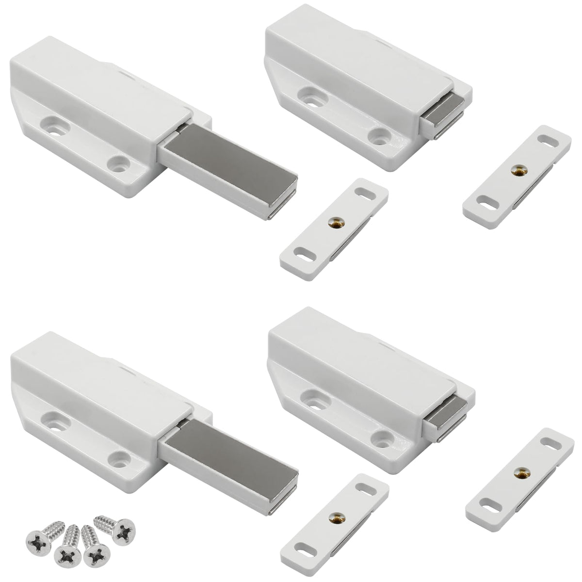 Unlorspy 4Pcs White Magnetic Push Latch Heavy Duty 76 x 46 x17mm Magnetic Touch Latches Push to Open Latch with Screws for Drawer Cabinet