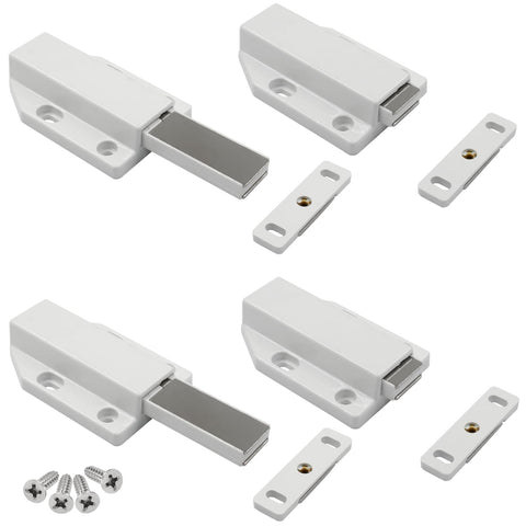 Unlorspy 4Pcs White Magnetic Push Latch Heavy Duty 76 x 46 x17mm Magnetic Touch Latches Push to Open Latch with Screws for Drawer Cabinet