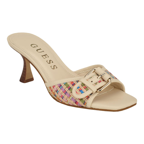 Guess Women's DISTA Heeled Sandal, Multi Ivory 101, 8