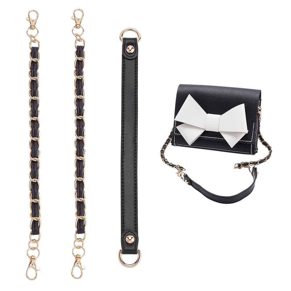 WADORN 2 Style PU Leather Purse Strap Bag, 3pcs Metal PU Leather Handbag Chains Shoulder Bag Chains Strap Replacement for Clutch Purse DIY Crafts