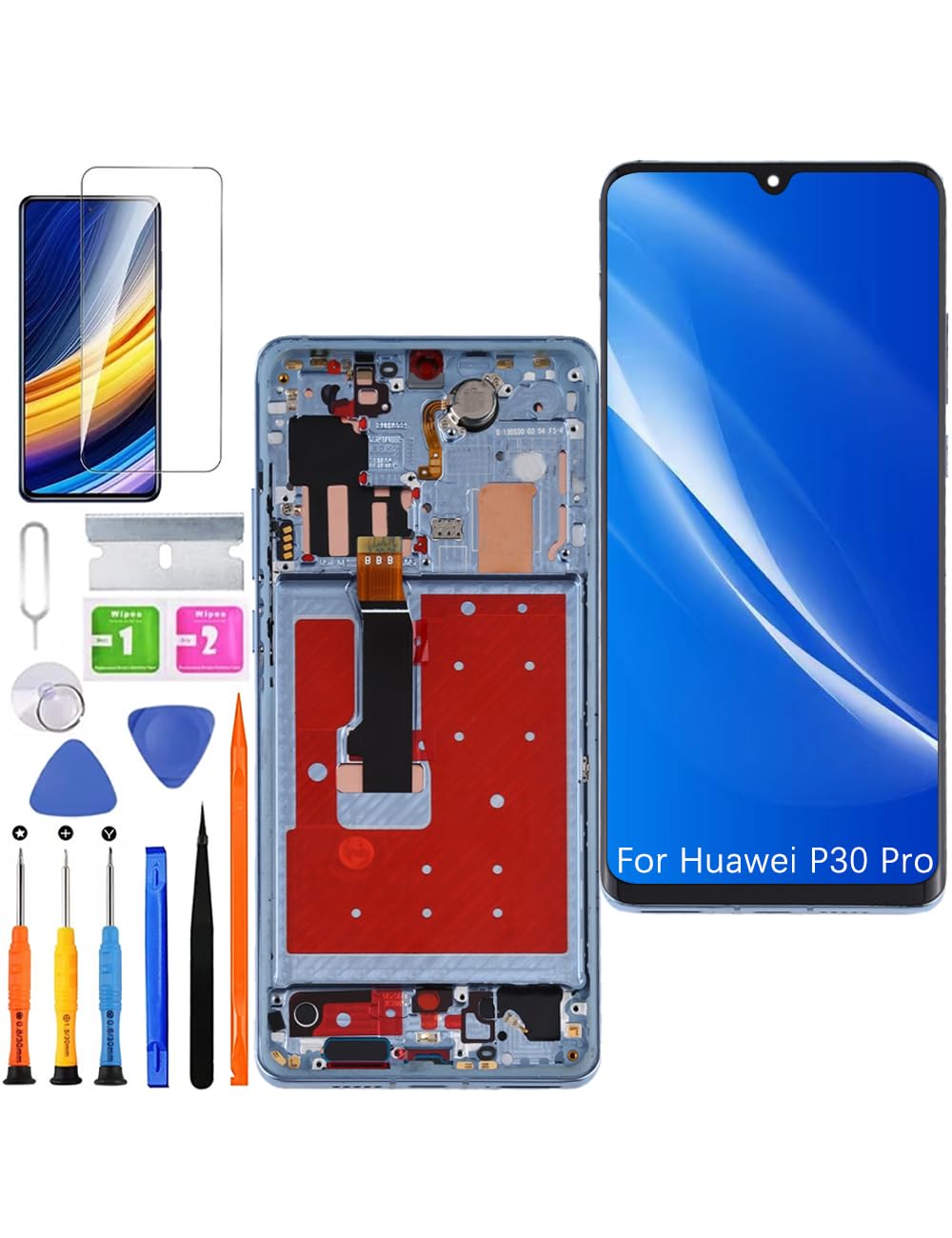 Replacement Display for Huawei P30 Pro LCD Screen TFT, VOG-L29 Display Touch Digitizer Assembly Repair Parts Kit (Breathing Crystal with Frame, No Fingerprint, Not Curved Screen)