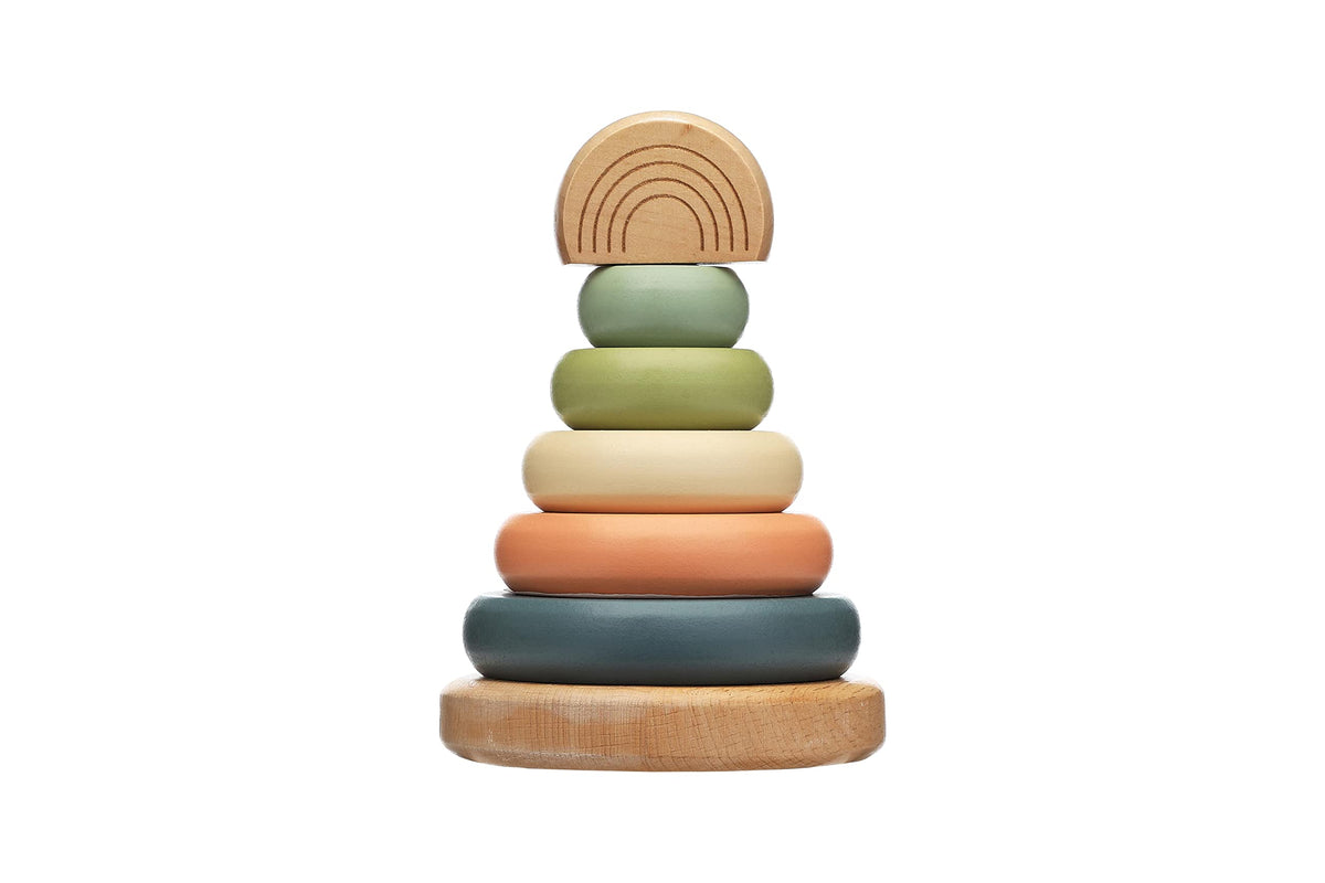 Pearhead Wooden Stacking Rainbow Toy, Baby and Toddler Ages 12+ Months Montessori Toy, Interactive Stackable Rings Learning Toy, Baby Girl or Baby Boy Nursery Accessory