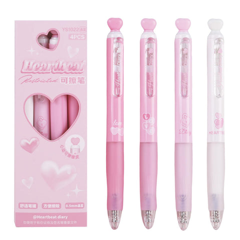 MOZXIRZ 4 Pcs Erasable Gel Ink Pens Cute Erasable Retractable Pens Pink Heart Pens 0.5mm Blue Ink Pen Office School Pens Cute Aesthetic Pens Women Girls Pens Boys Men Pens (Blue Ink)