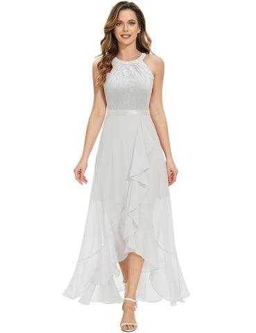 Dressystar Bridesmaid Dress Halter Neck Cocktail Dress Sleeveless Evening Dresses for Women Wedding Dresses for Bride Ladies Maxi Dresses UK White Dress AUP8840 White XL