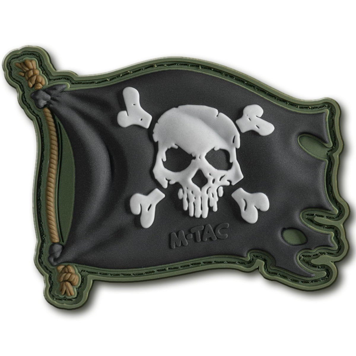 M-Tac Morale Patch Jolly Roger Pirate Flag - PVC Patches for Vest, Backpacks, Hats - Tactical Military Patch with Hook Fastener Backing (Olive/Black)