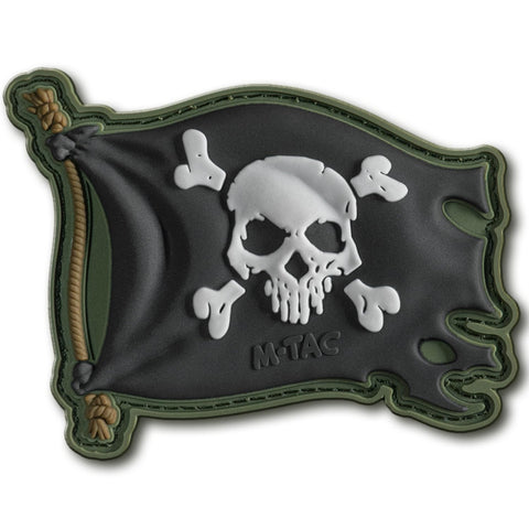 M-Tac Morale Patch Jolly Roger Pirate Flag - PVC Patches for Vest, Backpacks, Hats - Tactical Military Patch with Hook Fastener Backing (Olive/Black)