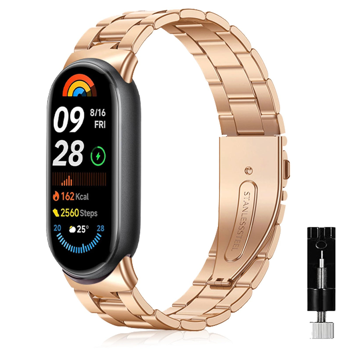 NicMool Metal Straps Compatible with Xiaomi Mi Smart Band 9 Xiaomi Mi Smart Band 8, Stainless Steel Business Replacement Band for Xiaomi Mi Band 9/Xiaomi Mi Band 8 - Rose Gold
