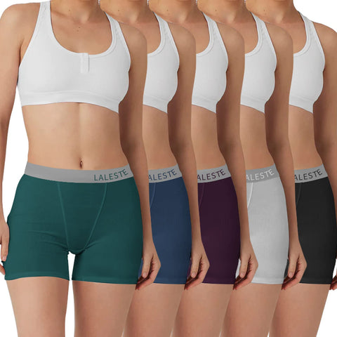 LALESTE 3" Inseam Womens Cotton Boxer Briefs Underwear Boy Shorts Panties for Women 5 Pack, Multicolor 01-5pack, L