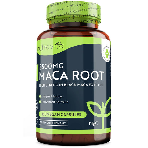 Maca Root Capsules 3500mg - 180 Vegan Capsules - High Strength Maca Root Extract - 6 Month Supply - Made in The UK by Nutravita