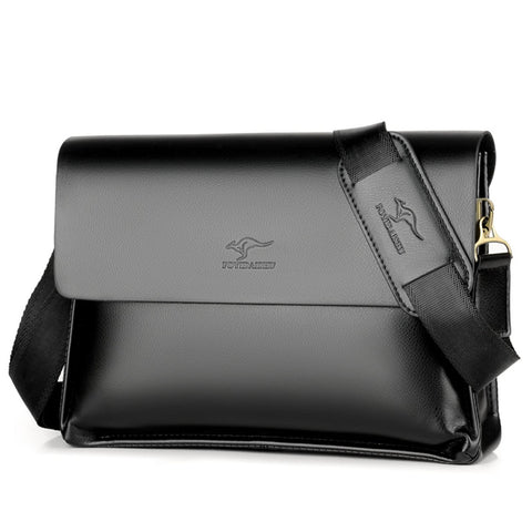 Henmifyer Leather Messenger Sling Crossbody Shoulder Bag for Men Travel Work Business Magnetic Buckle Adjustable straps, Black-l