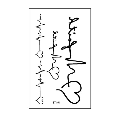 10 Stickers Ecg Temporary Tattoo Heart Ripple Geometric Heart Temporary Tattoo