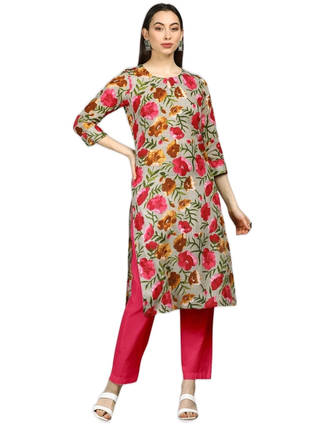 Vaamsi Women's Cotton A-Line Kurta, Grey, XS