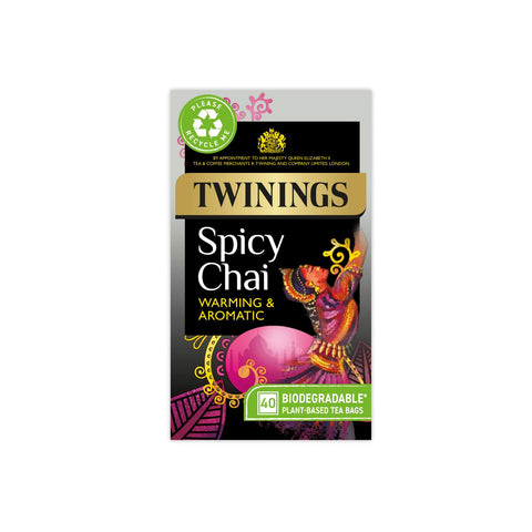 Twinings Spicy Chai Tea Warming & Aromatic Black Tea Spices of Cinnamon, Clove & Ginger with Assam Tea Base, 40 Biodegradable Tea Bags