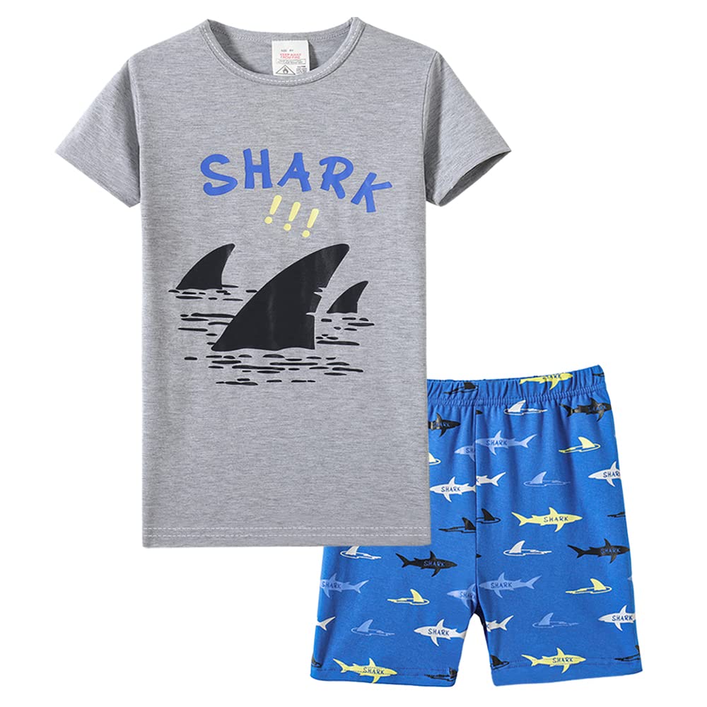 MyFav Boys Pajamas Shark Short Sleeve Pjs Set Summer Kids Sleepwears, 12Y