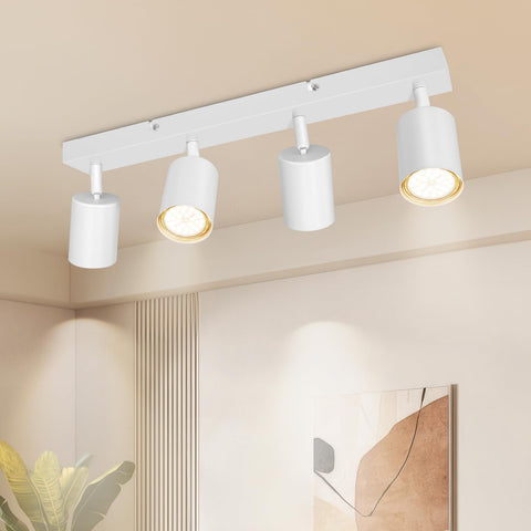 Dehobo Spotlight Rails and Rails, Double GU10 Modern Adjustable Ceiling Spotlights, Matt White, Without Bulbs, Ceiling Light 4 Spotlights for Kitchen, Bedroom, Living Room, Hallway, Dining Room
