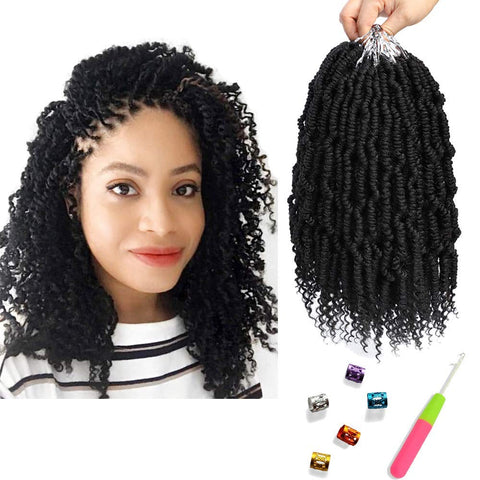 Bomb Twist Crochet Hair 12 Inch 6 Packs Mini Passion Twist Crochet Hair for Black Women Pre-looped Spring Twist Crochet Braids Nubian Twist Synthetic Hair Extension (1B#)