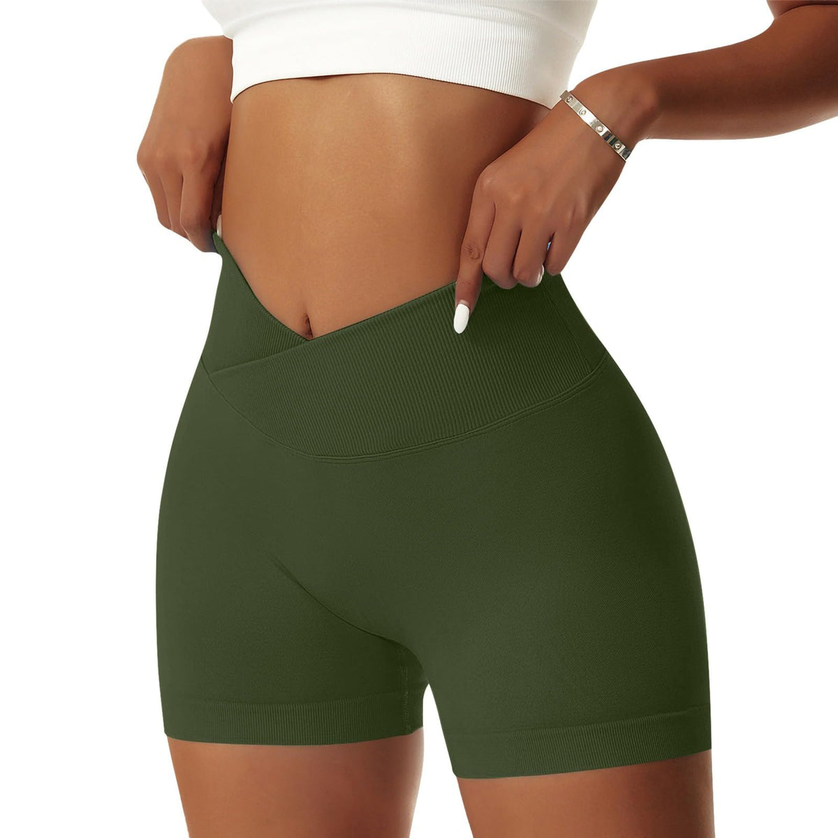 Vertvie Women's Workout Gym Shorts Booty V Cross Spandex Yoga Biker Shorts Scrunch Butt High Waisted Athletic Leggings (Army Green,Large)