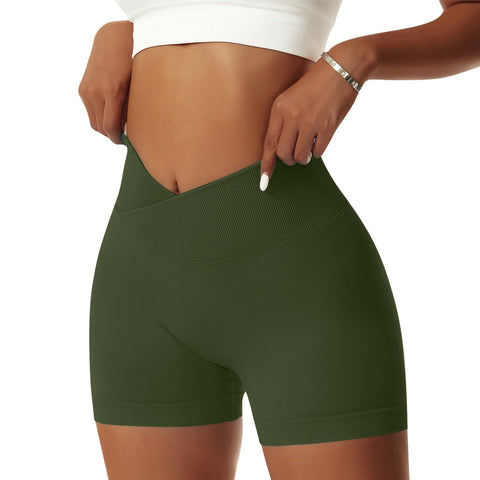 Vertvie Women's Workout Gym Shorts Booty V Cross Spandex Yoga Biker Shorts Scrunch Butt High Waisted Athletic Leggings (Army Green,Large)