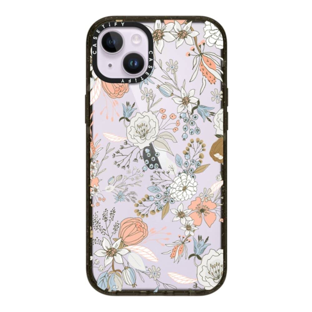CASETiFY Impact iPhone 14 Plus Case [4X Military Grade Drop Tested / 8.2ft Drop Protection] - Abstract Modern Coral White Pastel Rustic Floral - Glossy Black