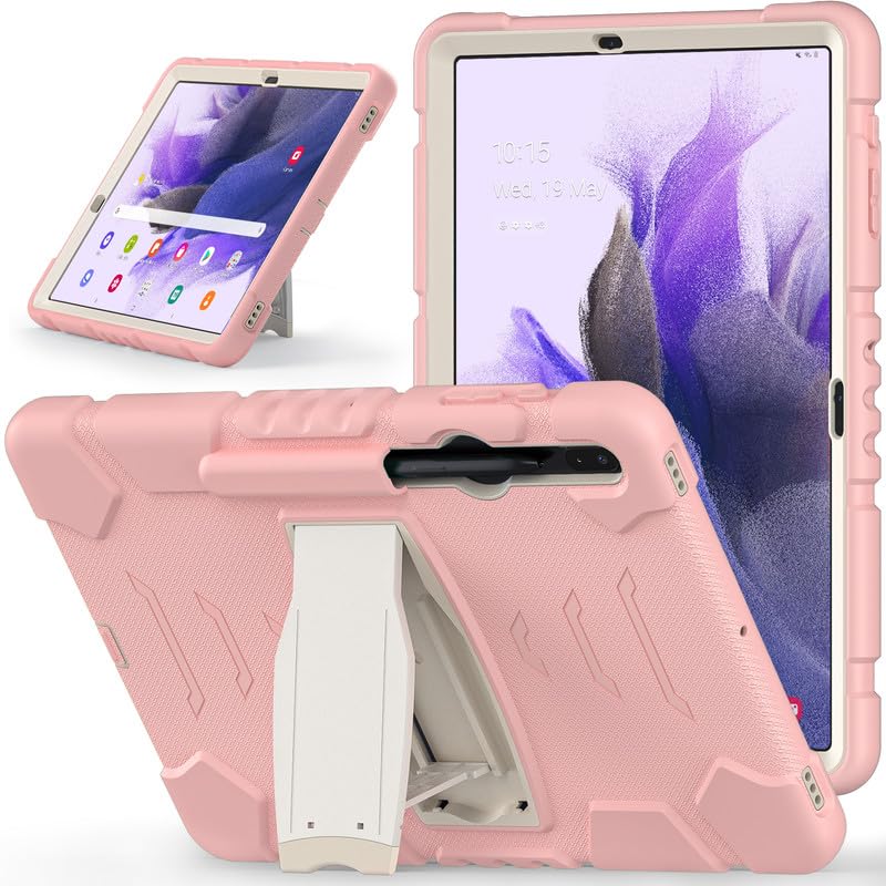 For Samsung Galaxy Tab 12.4 Inch S7+/S8 Plus/S7 FE T970/X800/T730 Case, Heavy Duty Rugged Shockproof Case with Kickstand Protective Case Cover for Galaxy Tab 12.4 Case 2022/2021/2020, Pink