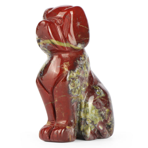 Artistone 2" Dragon Bloodstone Crystal Dog Figurines Carved Gemstone Crystal Animals Dog Lucky Puppy Statue Sculpture Healing Stone Home Decor