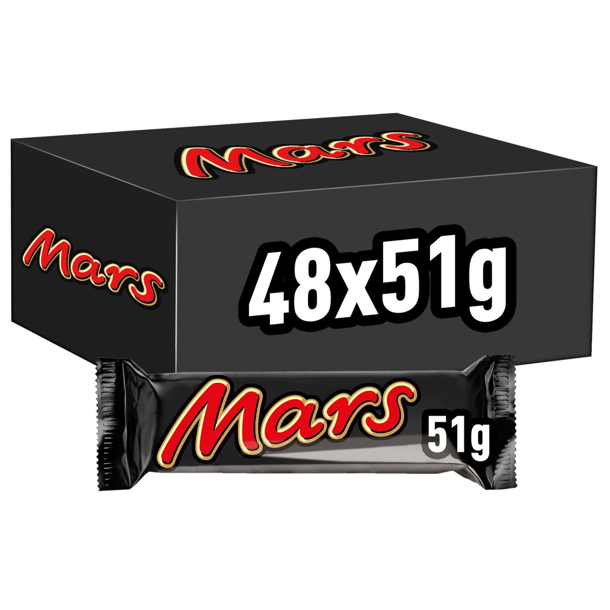 Mars Chocolate Bars, with Caramel, Nougat and Milk Chocolate Bulk Box, 48 Packs of 51g