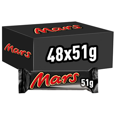 Mars Chocolate Bars, with Caramel, Nougat and Milk Chocolate Bulk Box, 48 Packs of 51g