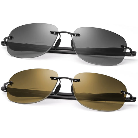 MIRYEA Rimless Bifocal Reading Glasses UV Protection Sport Sunglasses Blue Light Blocking Lightweight Sun Readers for Unisex Men and Women Outdoor Driving Safety Eyeglasses Tinted Lens Shades Eyewear