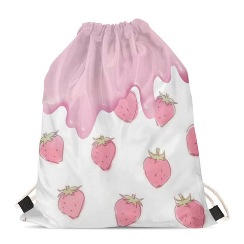 Showudesigns Strawberry Milk Swimming Bags for Girls Drawstring Gym Bag Sports Backpack String Swim Drawstring PE Bags Travel Beach School Bag Pink