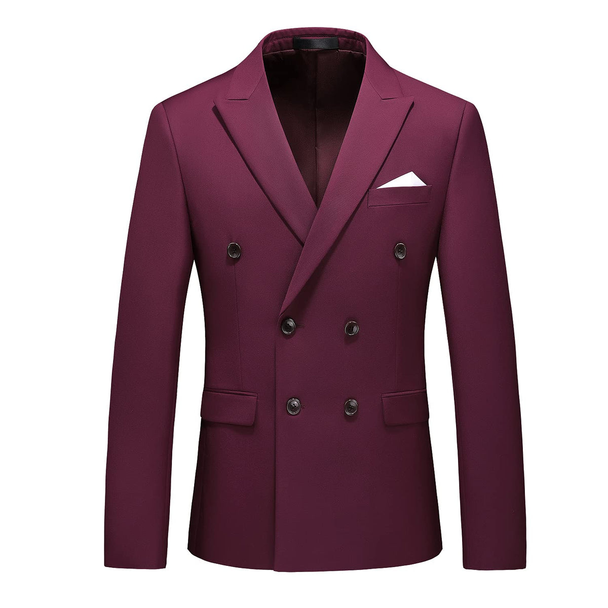 MOGU Mens Double Breasted Blazer Slim Fit Plain Color Suit Jacket US Size 36 Wine