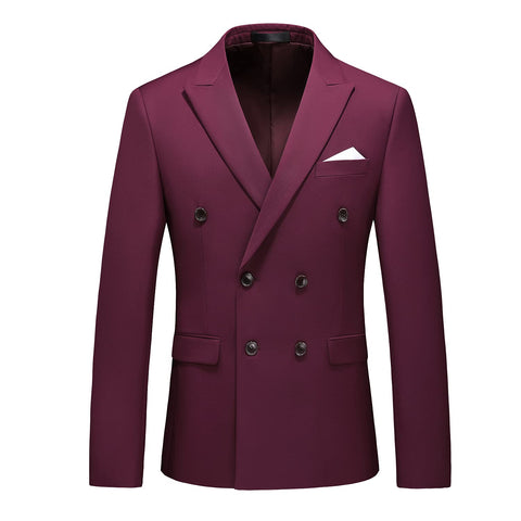 MOGU Mens Double Breasted Blazer Slim Fit Plain Color Suit Jacket US Size 36 Wine
