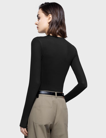 PUMIEY Long Sleeve Shirts for Women Slim Fit Tops Fall Fashion Basic Tee, Jet Black Meduim
