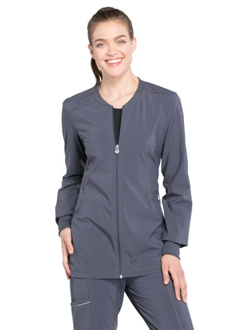 Infinity Cherokee Zip Front Womens Scrub Jacket 4-Way Stretch with Superior Performance and Comfort for Nurse CK370A, XL, Pewter
