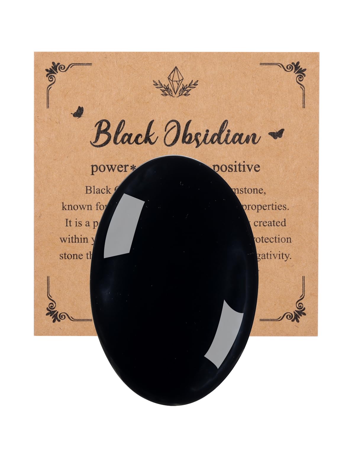 JSDDE 2.4Inch Large Black Obsidian Crystal Worry Stone Reiki Healing Crystals Polished Palm Gemstone Thumb Pocket Stone for Massage Stress Relief Meditation Balancing