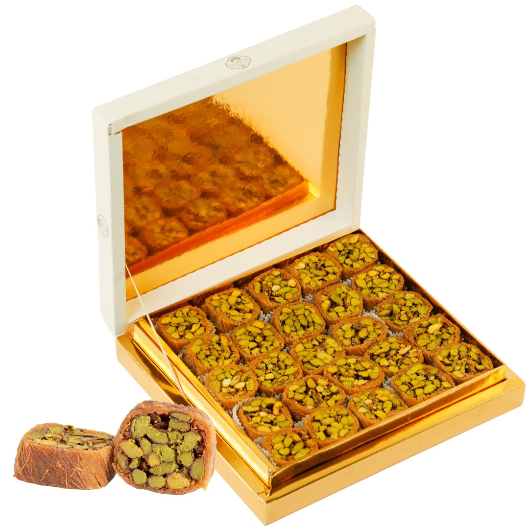 Zaitoune Pistachio Baklava - 500 g | Luxury Honey Pastry | Arabic Dessert with Authentic Flavours made with Traditional Recipe | Beautiful Reusable Gift Tin | Great Ramadan Sharing Present