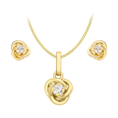 Carissima Gold Women's 9 ct Yellow Gold Cubic Zirconia Spanish Swirl Earrings and Pendant on Curb Chain Necklace of 46 cm/18 inch