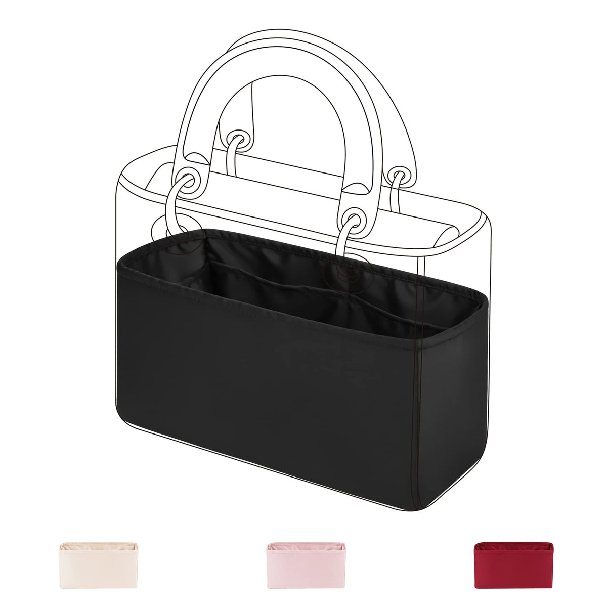 DGAZ Silk Purse Organizer Insert For Lady-Dior Micro/Mini/S/M/L bags?Silky Smooth Bag Organizer?Luxury Handbag & Tote Shaper?Black?M?