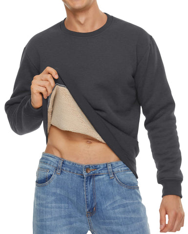 TACVASEN Mens Fleece Lined Sweatshirt Thermal Plain Work Jumper Round Neck Pullover Sweater Winter Tops Dark Grey,M