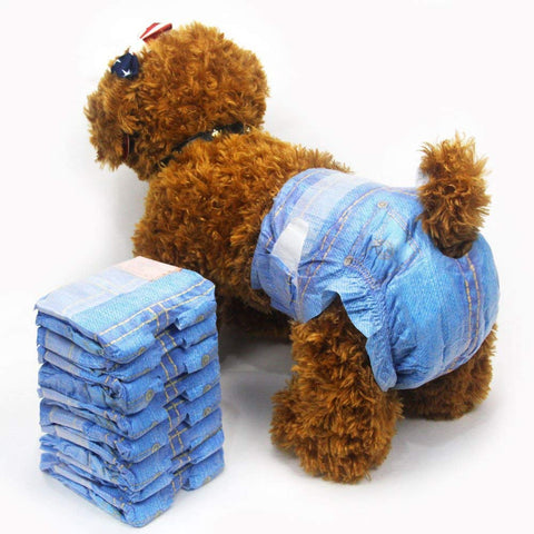 Pet Soft Female Diapers Super Absorbent Denim Jeans Pet Disposable Diaper Cowboy Style Puppy Dog Diaper 24pcs (M 24count)