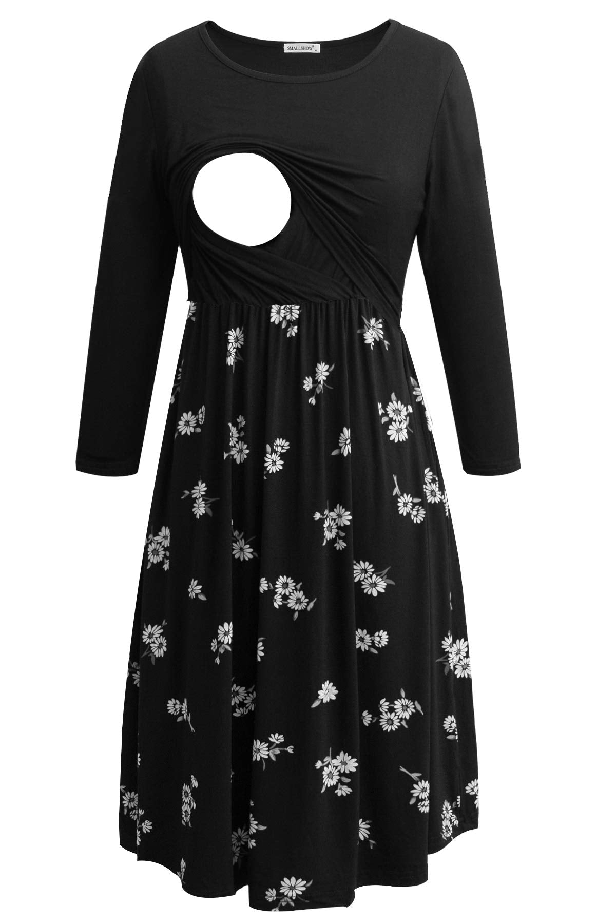 Smallshow Women's Maternity Nursing Dress 3/4 Sleeve Dress for Breastfeeding Medium Black-SVP121
