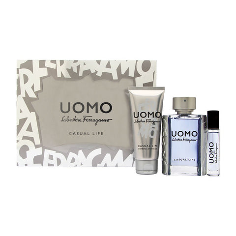 Salvatore Ferragamo Uomo Casual Life 3 Piece set: 3.4 oz EDT Spray + 3.4 oz Shower Gel + 0.33 oz EDT