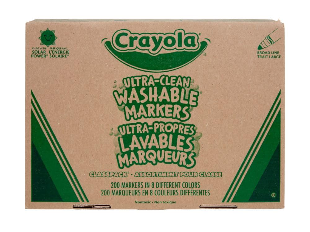 Crayola Broad Line Washable Markers - 200ct (8 Colors), Kids Bulk Classroom Markers, Back to School, Teacher Classroom Must Have